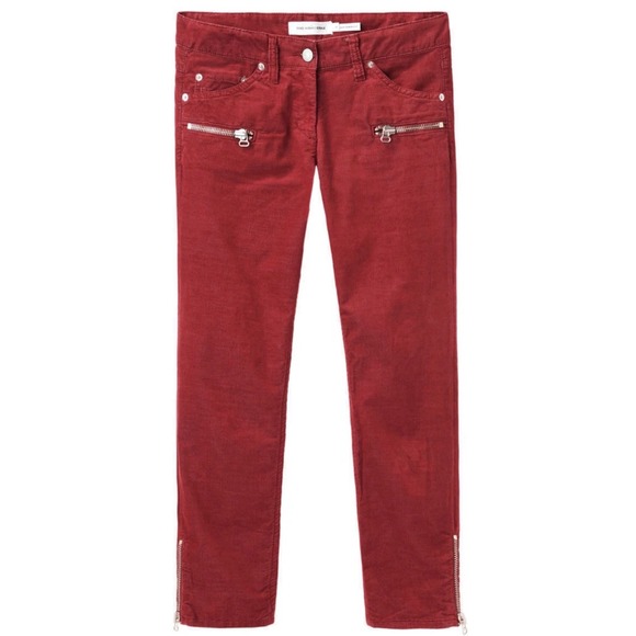 Isabel Marant Etoile Pants - Isabel Marant Etoile Red Corduroy Moto Pants Zipper Detail Size 42 FR